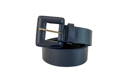 Navy Genuine Leather Belt - Square Buckle