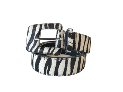 Zebra / Animal Print Genuine Leather Belt  - Rectangular Buckle