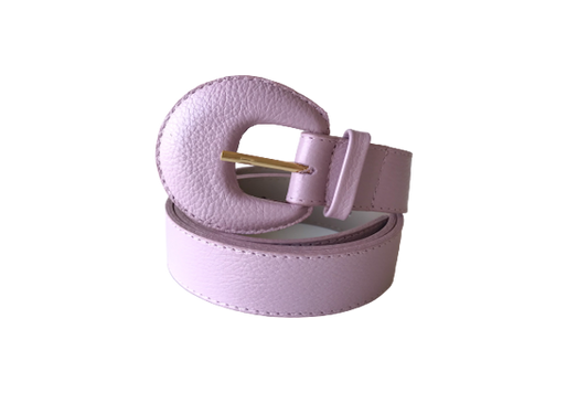 Pastel Pink Genuine Leather Belt- Arch Buckle