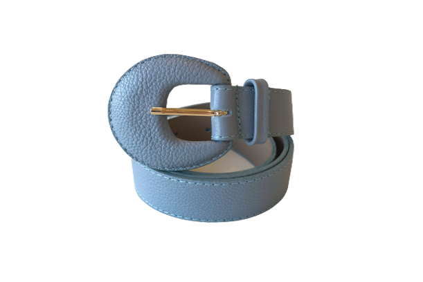 Pastel Blue Genuine Leather Belt- Arch Buckle