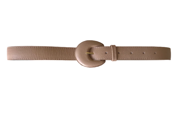 Beige Genuine Leather Belt- Arch Buckle
