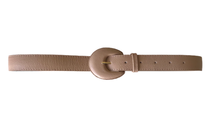 Beige Genuine Leather Belt - Arch Buckle