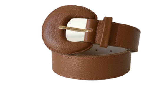 Brown Genuine Leather Belt- - Arch Buckle