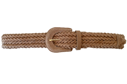 Beige Suede Genuine Leather - Plaited Belt