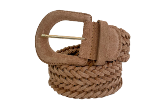 Beige- Plaited Belt Genuine Leather / Suede
