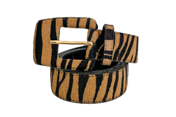 Tiger/ Animal Print Genuine Leather Belt- Rectangular Buckle