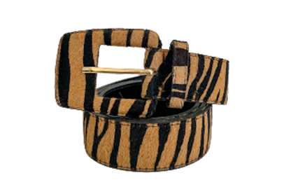 Tiger / Animal Print Genuine Leather Belt - Rectangular Buckle