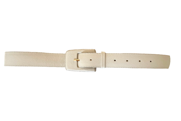 Off White Genuine Leather Belt-  Rectangular Buckle