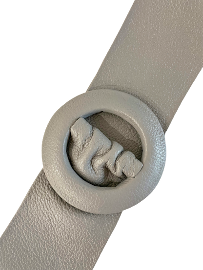 Grey Covered Genuine Leather - Round Buckle Belt