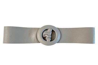 Grey Covered Genuine Leather - Round Buckle Belt