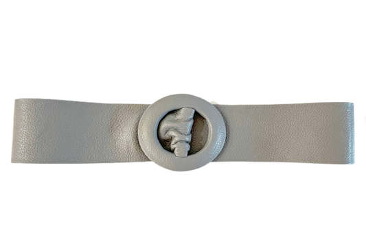 Grey- Covered Round Buckle Genuine Leather Belt