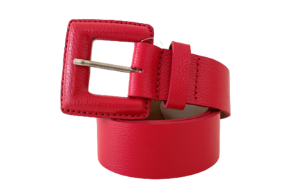 Red Genuine Leather Belt - Square Buckle