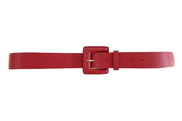 Red Genuine Leather Belt- Square Buckle