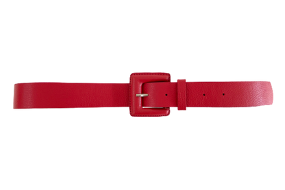 Red Genuine Leather Belt - Square Buckle