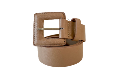 Beige Genuine Leather Belt - Square Buckle