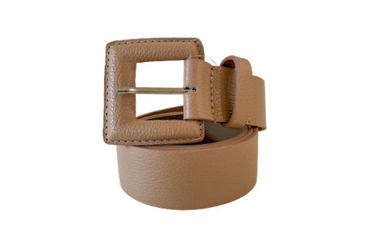 Beige Genuine Leather Belt - Square Buckle