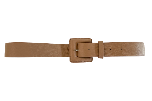 Beige Genuine Leather Belt - Square Buckle