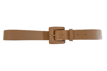Beige Genuine Leather Belt - Square Buckle
