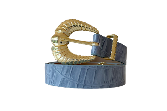 Pastel Blue - Mini Croc Effect with Gold Buckle