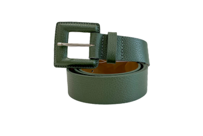 Dark Khaki Green Genuine Leather Belt - Square Buckle