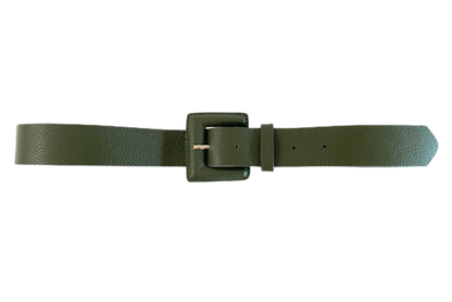 Dark Khaki Green Genuine Leather Belt - Square Buckle