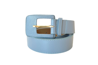 Pastel Blue Genuine Leather Belt - Rectangular Buckle