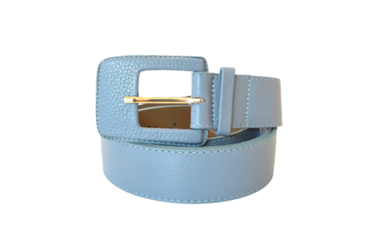 Pastel Blue - Rectangular Buckle Genuine Leather Belt