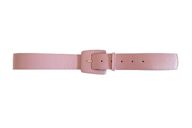 Pastel Pink - Rectangular Buckle Genuine Leather Belt