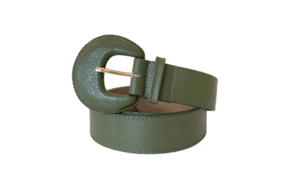 Dark Khaki Green Genuine Leather Belt - Arch Buckle
