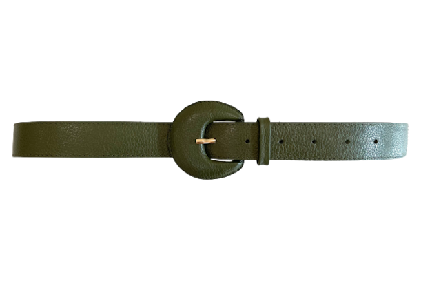Dark Khaki Green Genuine Leather Belt- Arch Buckle
