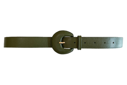Dark Khaki Green Genuine Leather Belt - Arch Buckle