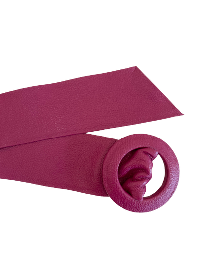Burnt Pink Covered Genuine Leather - Round Buckle Belt