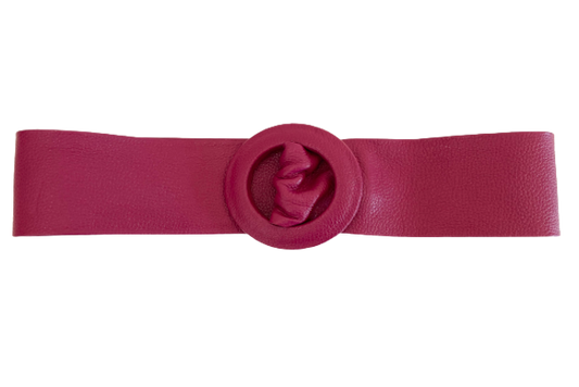 Burnt Pink- Covered Round Buckle Genuine Leather Belt