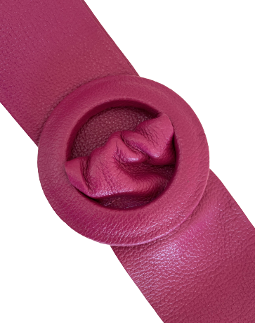 Burnt Pink Covered Genuine Leather - Round Buckle Belt