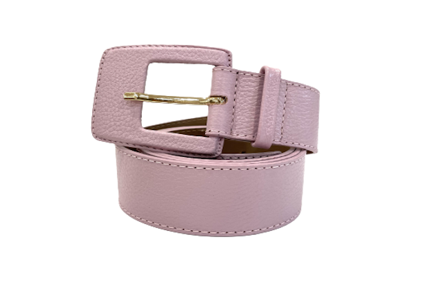 Pastel Pink - Rectangular Buckle Genuine Leather Belt