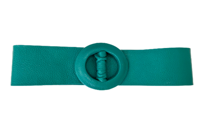 Light Sea Green Covered Genuine Leather - Round Buckle Belt