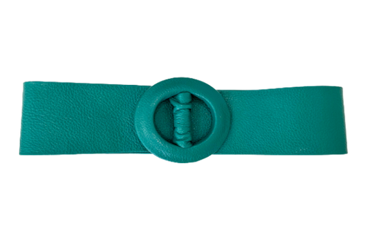 Light Sea Green- Covered Round Buckle Genuine Leather Belt