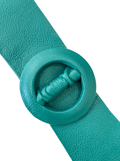 Light Sea Green Covered Genuine Leather - Round Buckle Belt