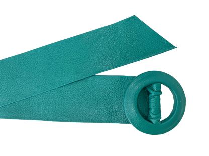 Light Sea Green Covered Genuine Leather - Round Buckle Belt